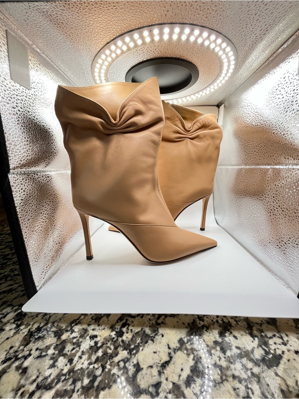 Jimmy Choo Tan Pointed-Toe Stiletto Ankle Boots